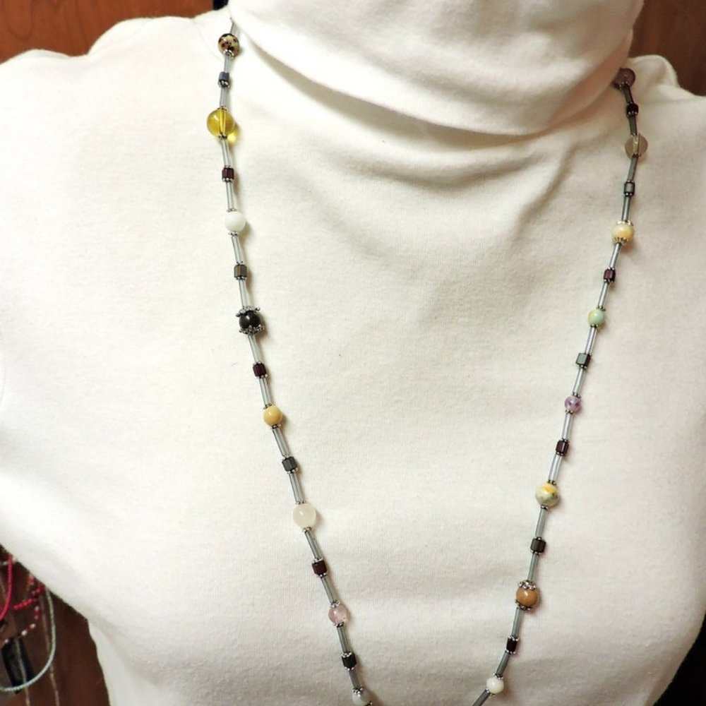 BeadSoup Necklace Neutral Colors,  w/ Silver Accents ... NWOT